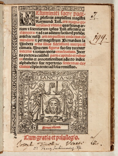 View full screen - View 1 of Lot 193. Lull | Ars magna generalis et ultima, Lyon, 1517, later marbled boards.