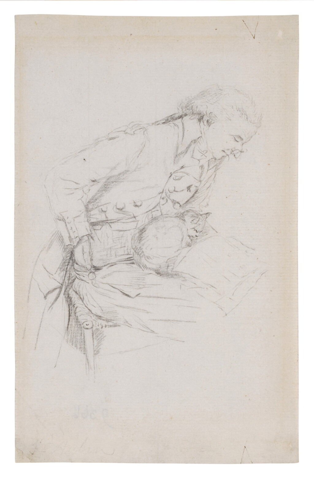 View full screen - View 1 of Lot 255. Study of a seated man reading, with a cat on his lap.