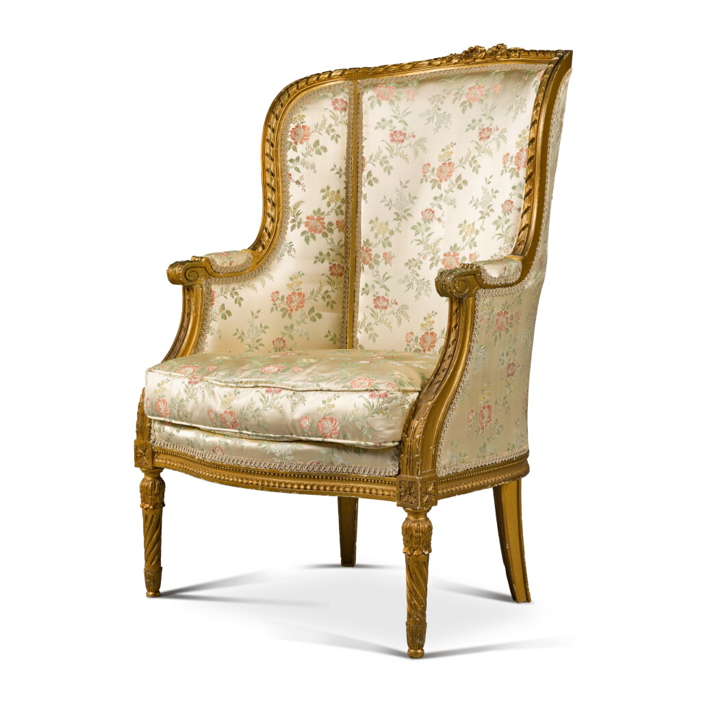 View full screen - View 1 of Lot 33. A Louis XVI style carved painted bergère, 20th century.