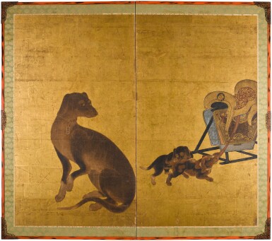 View full screen - View 1 of Lot 78. Anonymous, Hound and puppies, Edo period, 17th century.