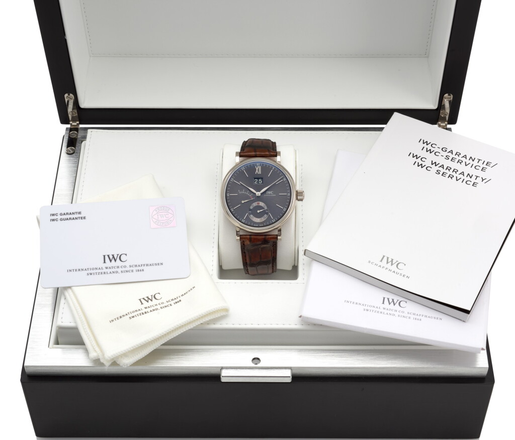 View full screen - View 1 of Lot 83. PORTOFINO, REFERENCE IW5161-1 WHITE GOLD WRISTWATCH WITH DATE AND POWER RESERVE INDICATION (OROLOGIO DA POLSO IN ORO BIANCO CON DATARIO E INDICATORE RISERVA DI CARICA) CIRCA 2014 | IWC.