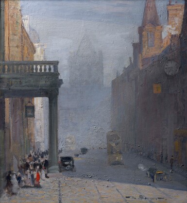 View full screen - View 1 of Lot 41. MARK SENIOR | A VIEW UP PARK ROW TOWARDS ST ANNE'S CATHEDRAL, LEEDS.