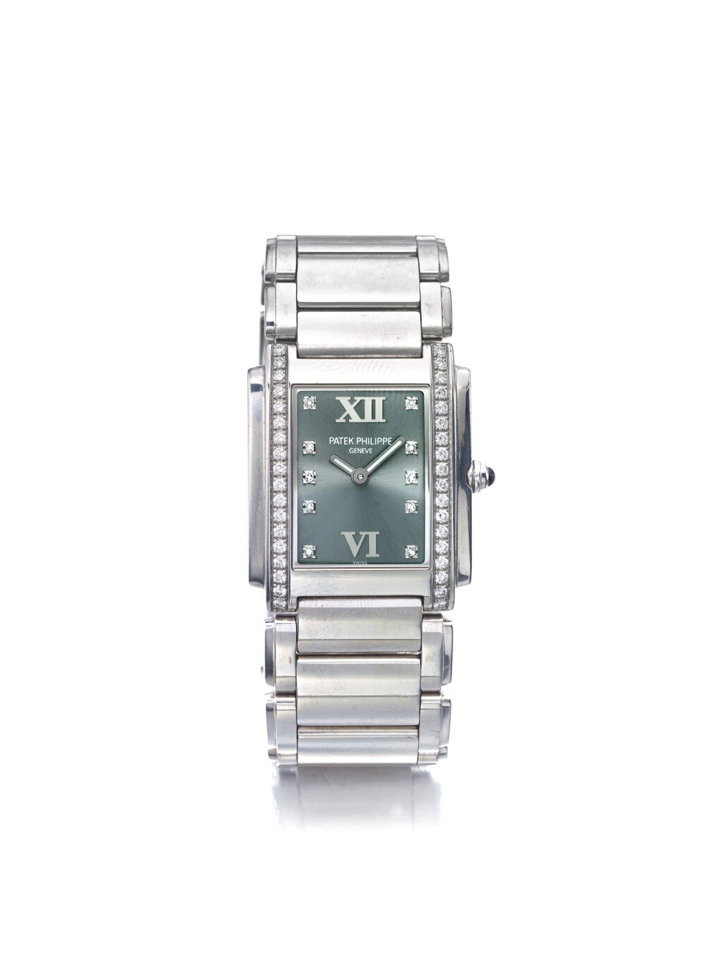 View full screen - View 1 of Lot 173. PATEK PHILIPPE | REF 4910/010, TWENTY-4 A STAINLESS STEEL AND DIAMOND SET BRACELET WATCH MADE IN 2001.