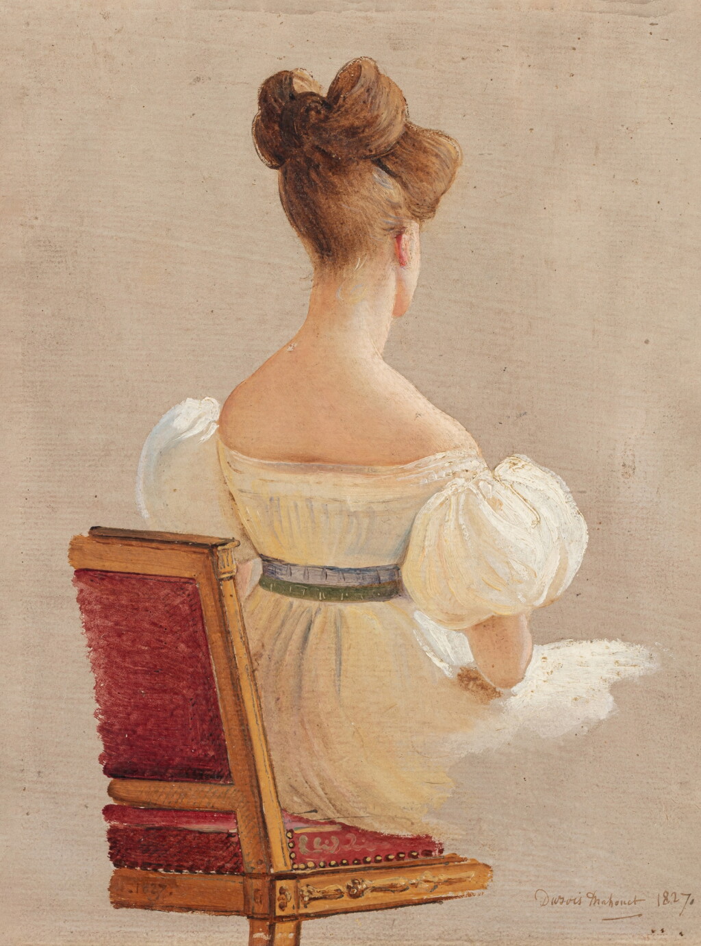 View full screen - View 1 of Lot 921. Portrait of the Duchesse de Berry, seated, seen from behind | Portrait de la duchesse de Berry, assise, vue de dos.