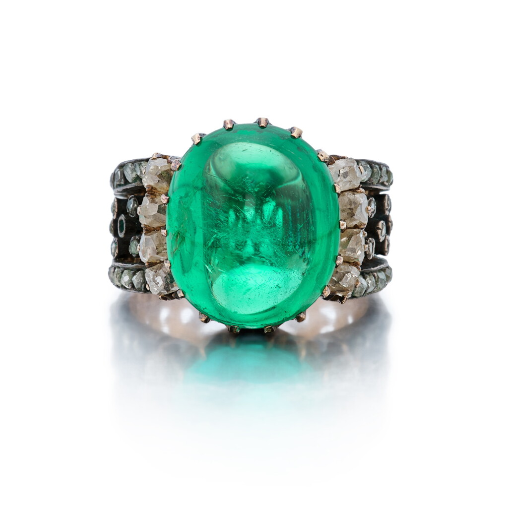 View full screen - View 1 of Lot 577. Emerald and Diamond Ring .