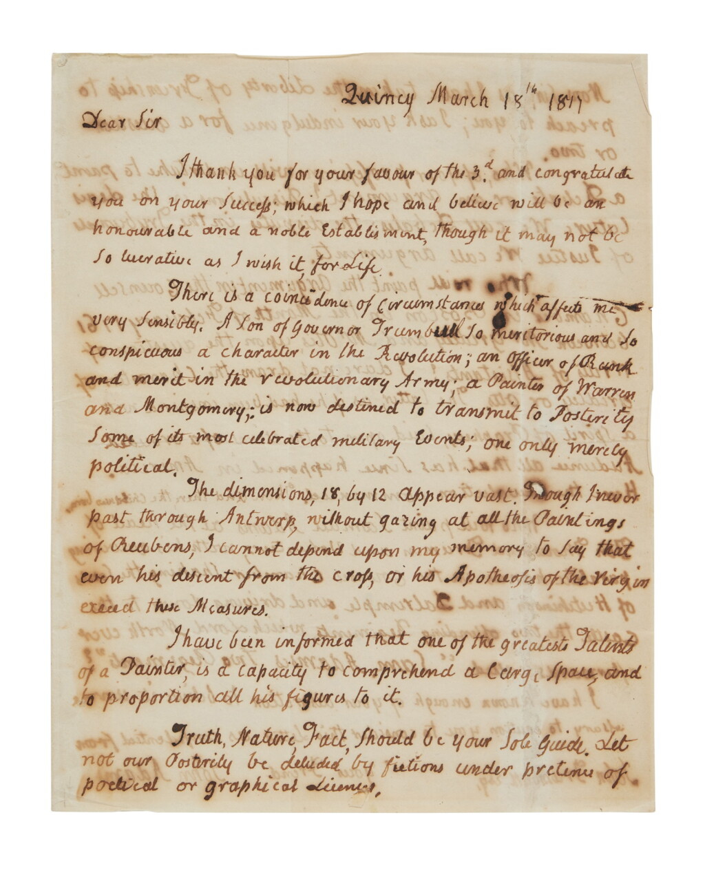 View full screen - View 1 of Lot 1. Adams, John | Adams congratulates John Trumbull on his monumental paintings for the Capitol rotunda.