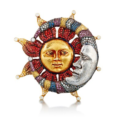 View full screen - View 1 of Lot 1602. Pair of Gem Set and Diamond Brooches | 寶石 配 鑽石 胸針一對.