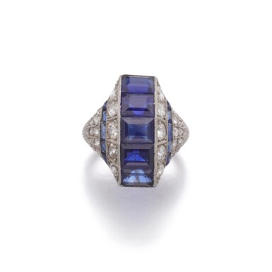 View full screen - View 1 of Lot 914. Sapphire and diamond ring, 1920s.