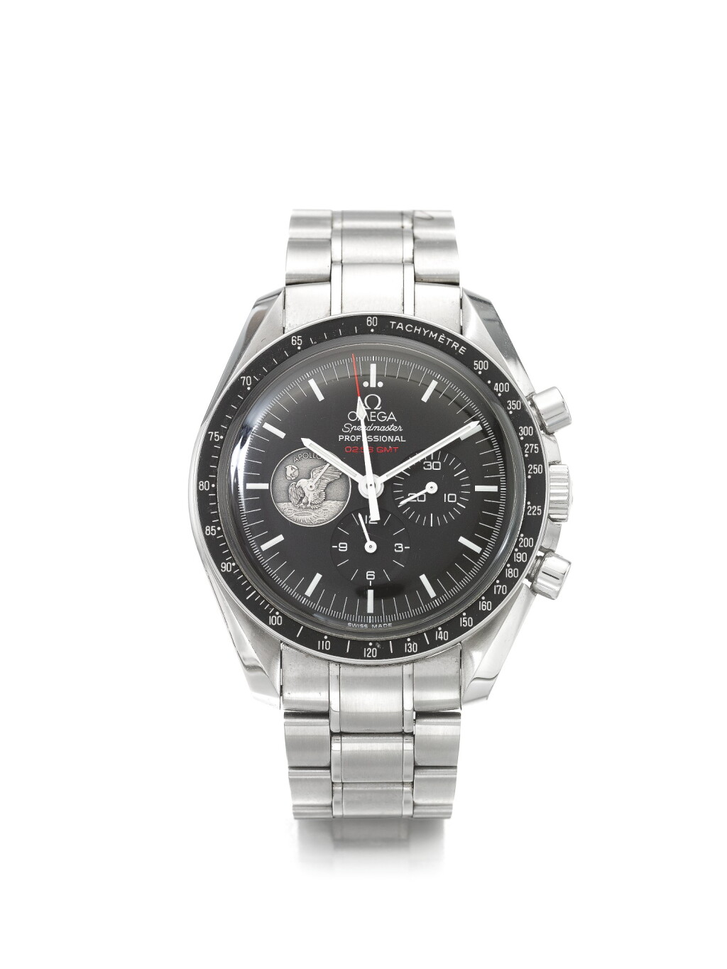 View full screen - View 1 of Lot 42. OMEGA | SPEEDMASTER 40TH ANNIVERSARY APOLLO 11, A LIMITED EDITION STAINLESS STEEL CHRONOGRAPH WRISTWATCH WITH REGISTERS AND BRACELET CIRCA 2009.
