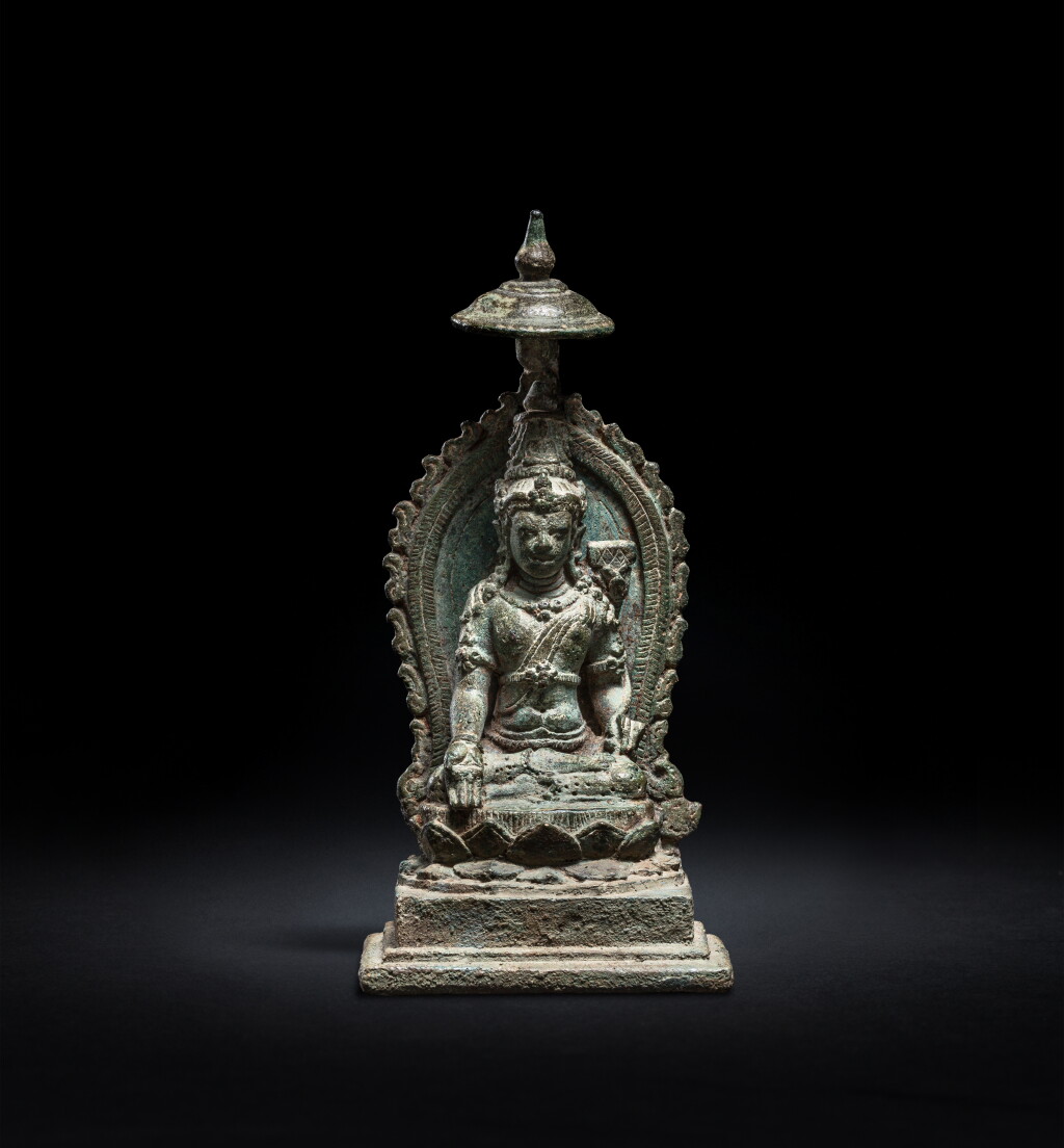 View full screen - View 1 of Lot 9. A bronze figure of Manjushri, Central Java, circa 9th century.