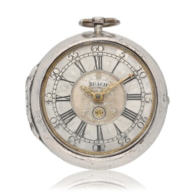 View full screen - View 1 of Lot 74. No. 312 A silver pair cased verge calendar watch Circa 1710.