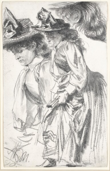 View full screen - View 1 of Lot 752. Studies of a standing woman, wearing a hat and leaning forward, circa 1890 .