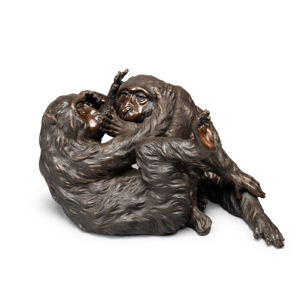 View full screen - View 1 of Lot 663. A Bronze 'Monkeys' Group, signed Genryu-sai Seiya Zo, Meiji Period, Late 19th Century | 銅製置物 猿 現龍斎誠谷製、明治時代、19世紀後期 |日本 明治 十九世紀末 銅靈猴置物.