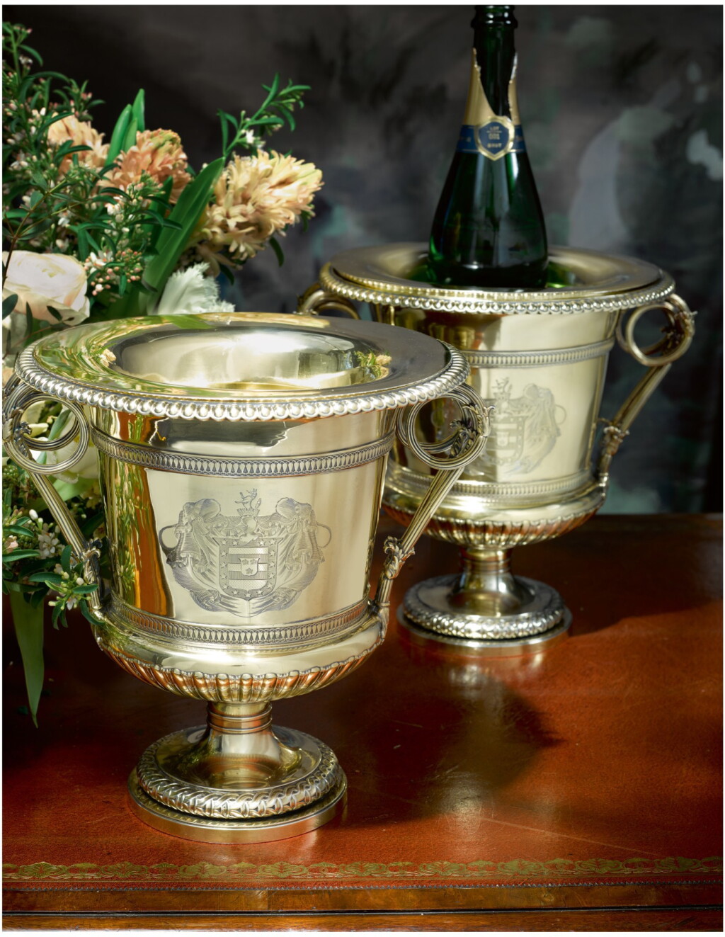 View full screen - View 1 of Lot 30. A PAIR OF GEORGE IV SILVER-GILT WINE COOLERS, PHILLIP RUNDELL, LONDON, 1821.