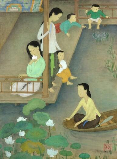 View full screen - View 1 of Lot 1041. Mai Trung Thu 枚中栨 (梅忠恕) | Femmes et enfants au bord de la rivière 池邊戲水.