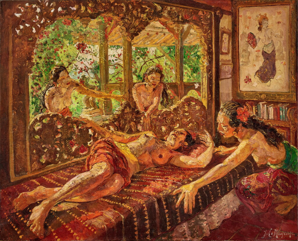 View full screen - View 1 of Lot 1041. Adrien Jean Le Mayeur de Merprès 勒邁耶 | Four Balinese Women in the Interior of the Le Mayeur house, Sanur, Bali 勒邁耶家中的峇里四美.