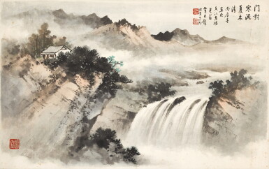 View full screen - View 1 of Lot 2511. 黃君璧 門對寒流夏木清 | Huang Junbi, House by the Waterfall.