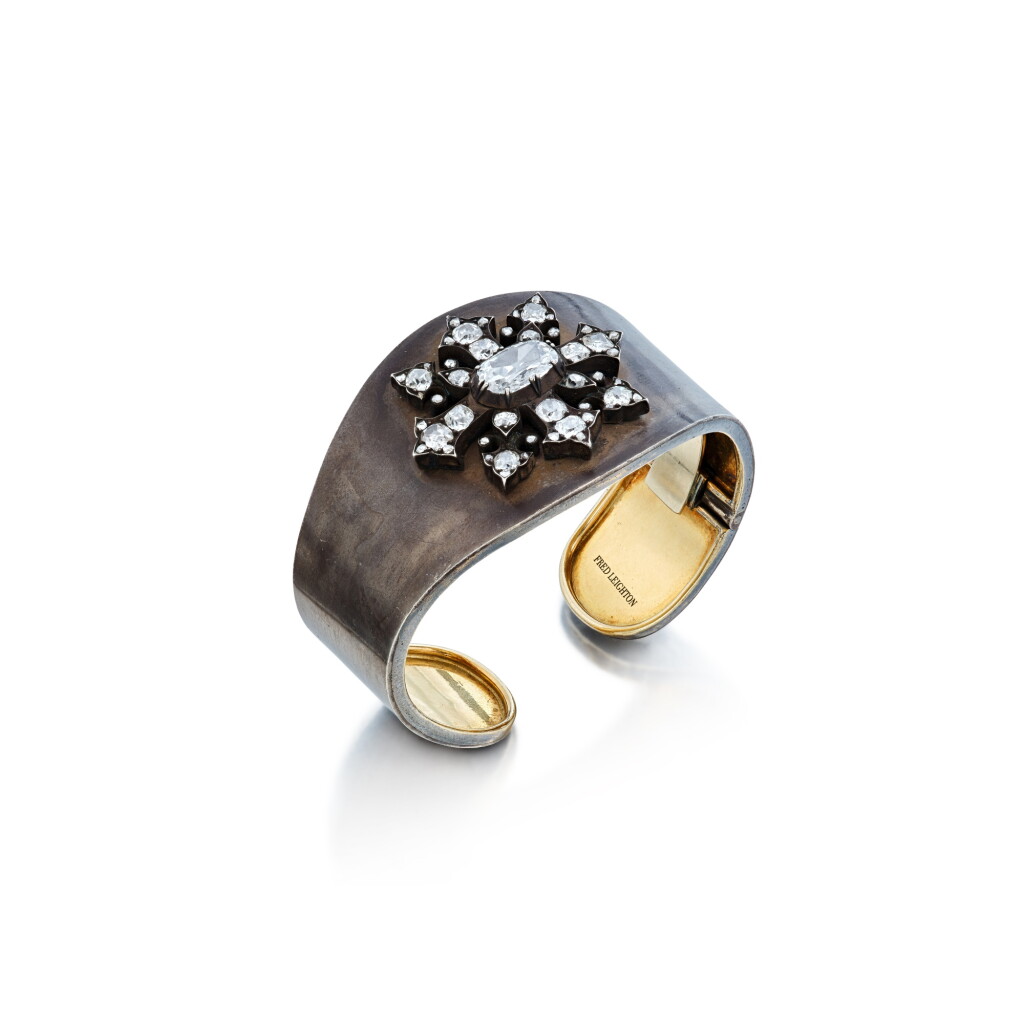 View full screen - View 1 of Lot 467. Silver-Topped Gold and Diamond Cuff-Bracelet .