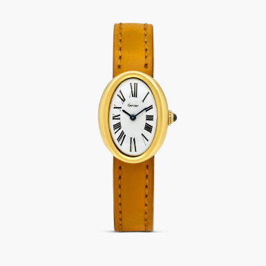 View full screen - View 1 of Lot 2240. Baignoire | An oval yellow gold lady’s wristwatch with original gold deployant buckle, Circa 1966-67.