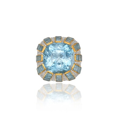View full screen - View 1 of Lot 394. Aquamarine and Diamond Brooch, Paris.