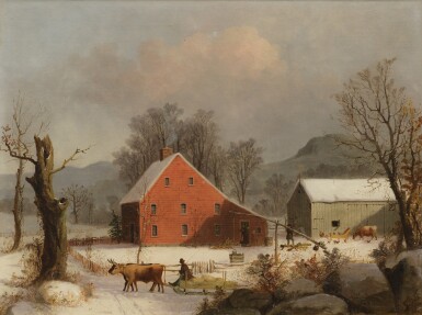 View full screen - View 1 of Lot 251. Winter Farmyard with Ox-Drawn Sledge.