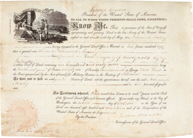 View full screen - View 1 of Lot 112. US Presidents | documents signed by James Monroe and John Quincy Adams, 1815-17.