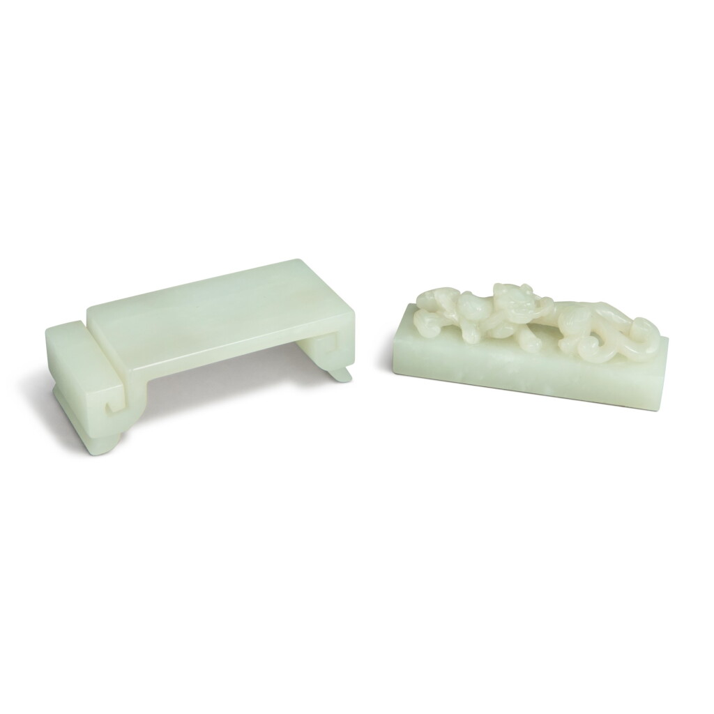 View full screen - View 1 of Lot 91. Two pale celadon jade scholar's articles, Qing dynasty, 19th century.