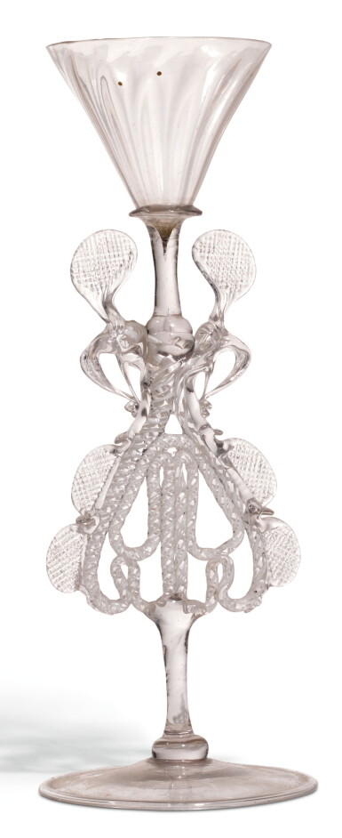 View full screen - View 1 of Lot 83. A FAÇON DE VENISE WINGED WINE GLASS, 17TH CENTURY, LOW COUNTRIES.