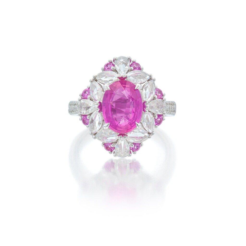 View full screen - View 1 of Lot 354. Pink Sapphire and Diamond Ring.