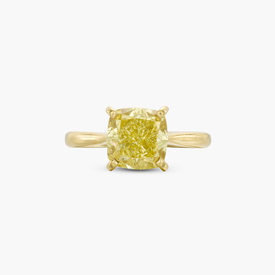 View full screen - View 1 of Lot 203. Fancy Intense Yellow Diamond Ring.