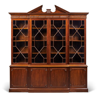 View full screen - View 1 of Lot 314. A George III Architectural Mahogany Breakfront Bookcase, Circa 1770.