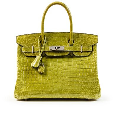View full screen - View of Vert Anis Shiny Porosus Crocodile Birkin 30 Palladium Hardware, 2005.