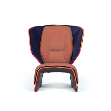 View full screen - View 1 of Lot 494. Gender armchair , 2016 | Gender Sessel und Polsterhocker aus lackiertem Stahl, Leder, Samt und Stoff, 2016, Edition Cassina.