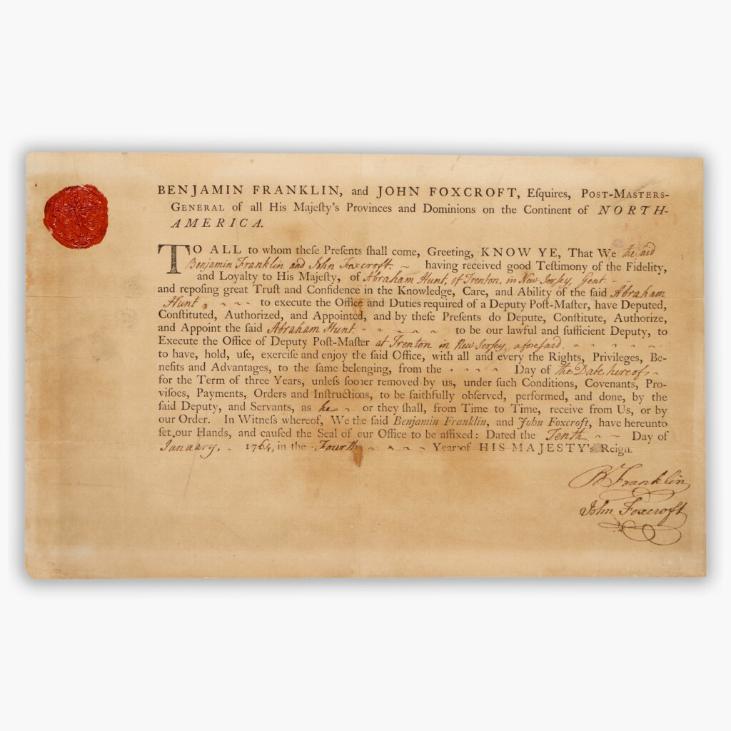 View full screen - View 1 of Lot 91. Benjamin Franklin | An appointment for a Deputy Postmaster .