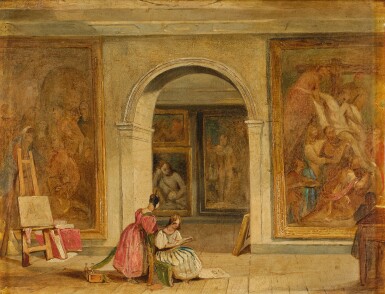 View full screen - View 1 of Lot 116. Sketching in the Louvre.