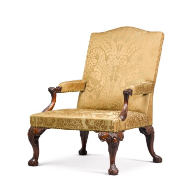 View full screen - View 1 of Lot 41. A George III mahogany library armchair, circa 1765, attributed to Paul Saunders.