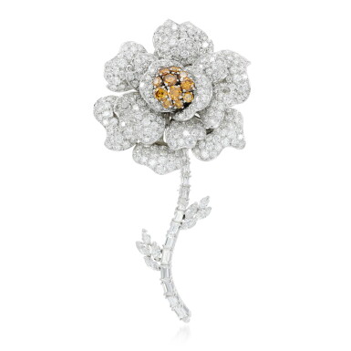 View full screen - View 1 of Lot 129. Diamond and coloured diamond brooch, 1960s.