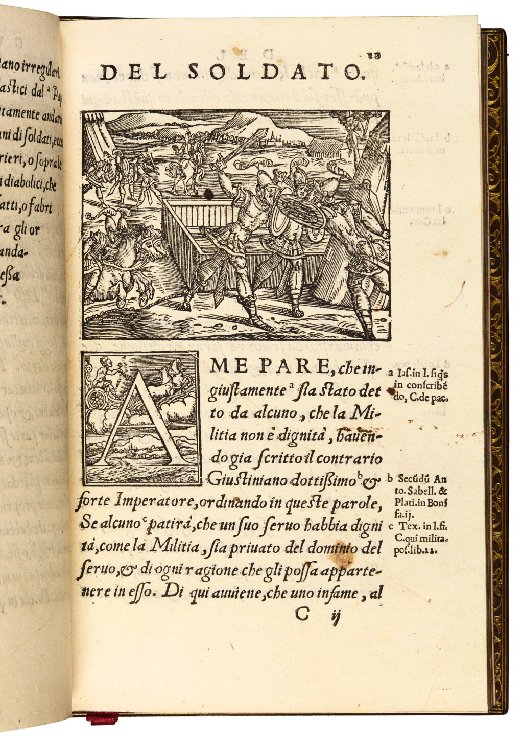 View full screen - View 1 of Lot 224. Gorgieri, Trattato della guerra, Pesaro, 1555, modern calf in period style.