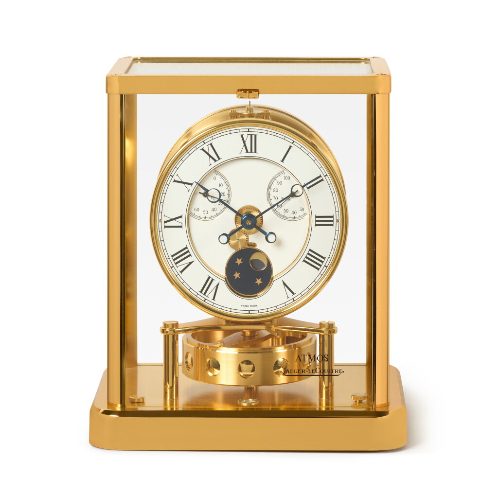 View full screen - View 1 of Lot 94. Atmos Elysee, Ref. 223.107.3 Gilt brass clock with moon phases, thermometer and hygrometer Circa 1997.