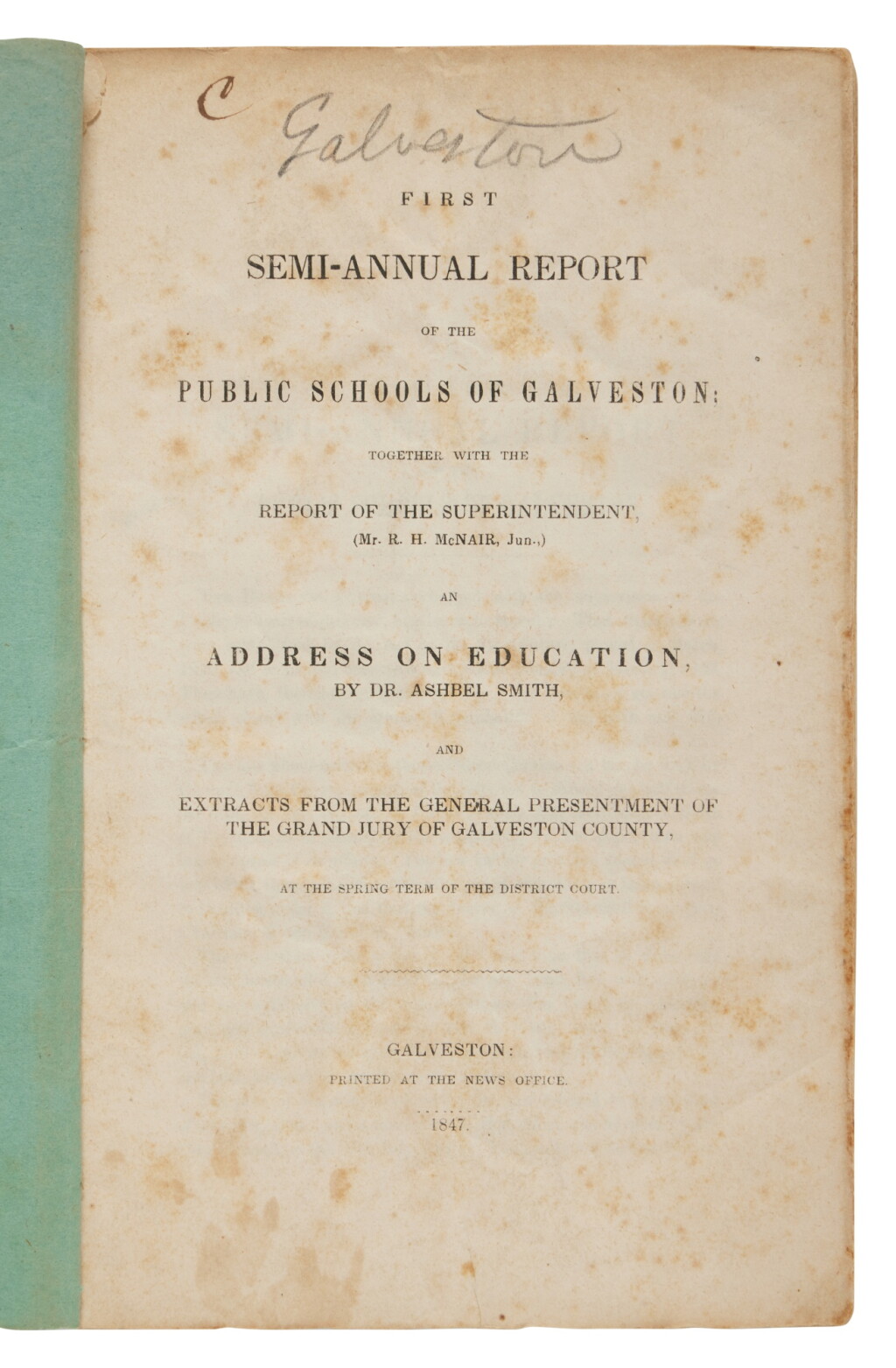 View full screen - View 1 of Lot 104. (Texas) — Smith, Ashbel | First edition, presentation copy.