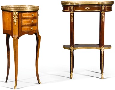 View full screen - View 1 of Lot 30. A Louis XVI style gilt-bronze mounted mahogany table, circa 1890.