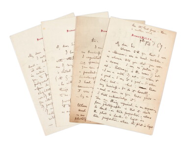 View full screen - View 1 of Lot 117. John Ruskin | Four autograph letters signed, to Duncan C. Dallas with related letters and a photograph, 1869-1883.