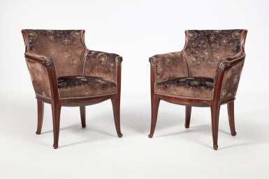 View full screen - View 1 of Lot 36. Louis Majorelle, Pair of "Aubépine" Armchairs.