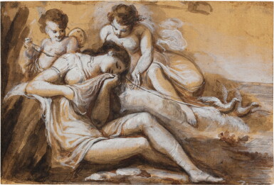 View full screen - View 1 of Lot 131. Venus asleep, with Cupid and another female attendant.