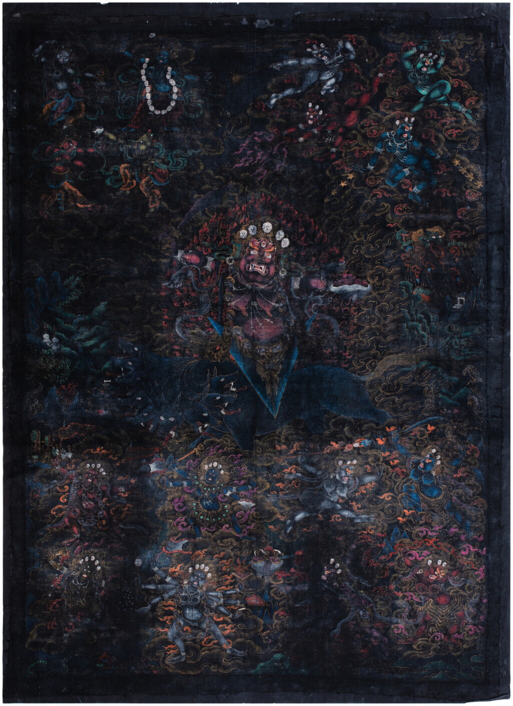 View full screen - View 1 of Lot 58. A nagthang black-ground thangka depicting Vajrakila, Tibet, 18th century | 十八世紀 藏傳普巴金剛黑唐卡 設色布本.
