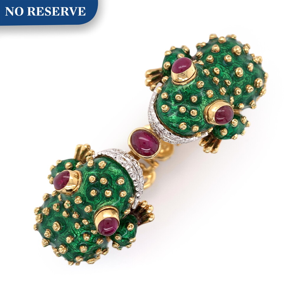 View full screen - View 1 of Lot 16. David Webb | Enamel, Ruby and Diamond Bracelet.