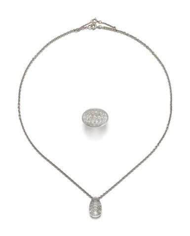 View full screen - View 1 of Lot 1113. ROCK CRYSTAL AND DIAMOND DEMI-PARURE, 'MYST DE CARTIER', CARTIER.