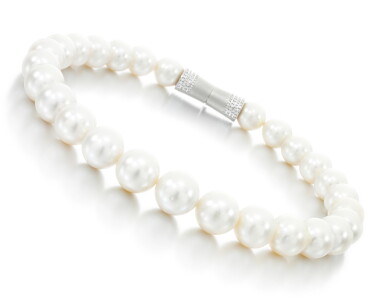 View full screen - View 1 of Lot 329. CULTURED PEARL AND DIAMOND NECKLACE.