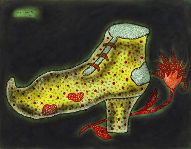 View full screen - View 1 of Lot 811. Yayoi Kusama 草間彌生 | Red Flower and a Shoe 紅花與靴子.