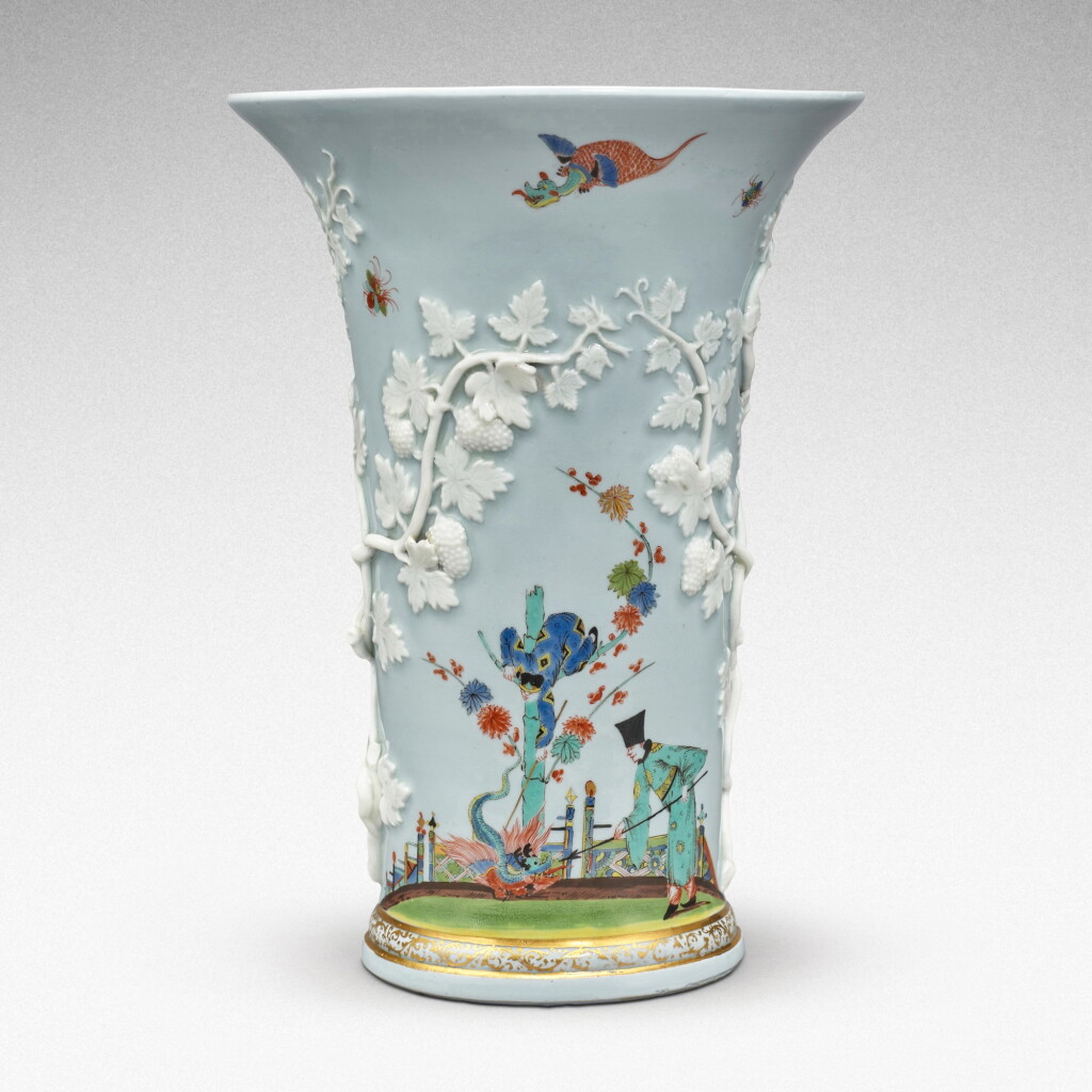View full screen - View 1 of Lot 47. An extremely rare Meissen blue-tinted beaker vase, Circa 1727-30.